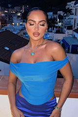 Sexy Plain Off Shoulder Ruffled Sleeveless Corset Top image 3