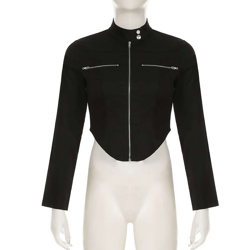 Irregular Stand Collar Zipper Cropped Jacket image 2