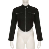 Irregular Stand Collar Zipper Cropped Jacket image 2