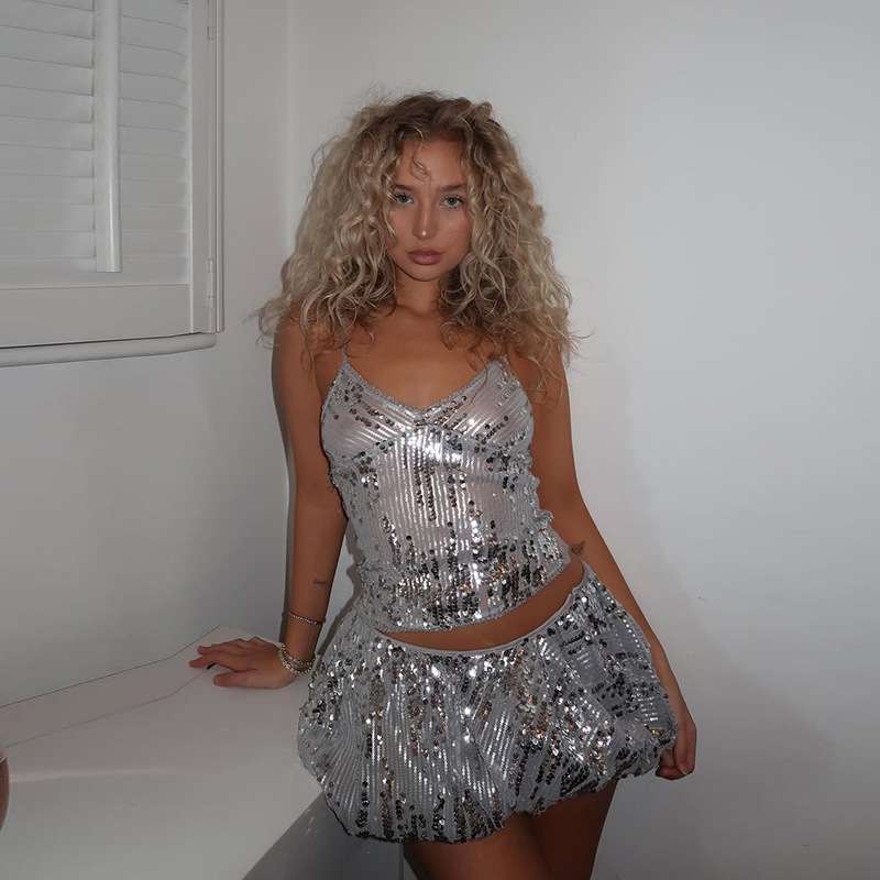 Sequin Two-Piece Party Set - M, Silver image