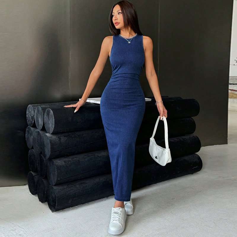 Sleeveless Bodycon Midi Dress - S, Dark Blue image