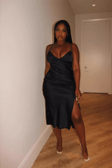 Satin Embrace Midi Dress - S, Black image