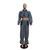 Cropped Contrast Denim Set image 3