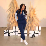 Boat-Neck Top & Pants Set - S, Dark Blue image