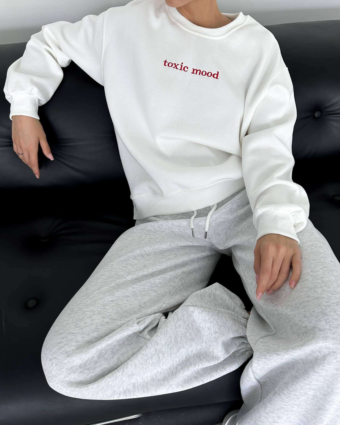 Relax Fit Crew Neck Printed Sweatshirt - S, Light Grey image