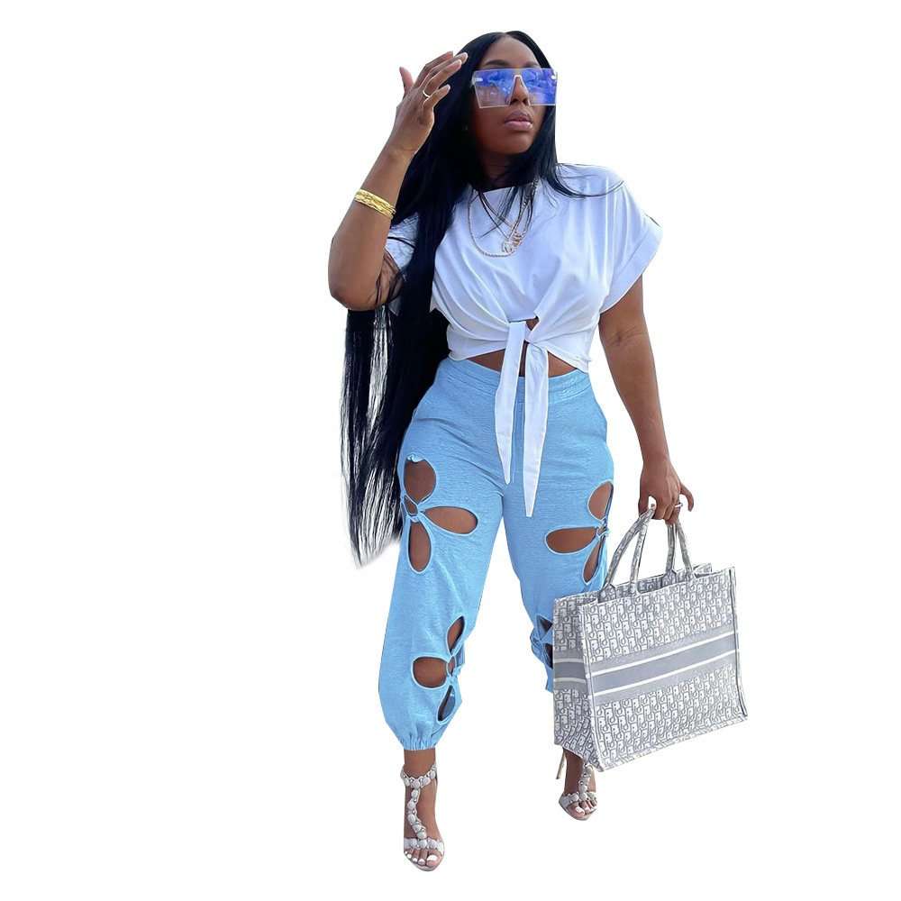 Hollow Out High Waisted Wide Leg Sweatpants image 1