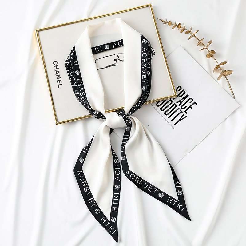 White & Black Bordered Silk Scarf image 4