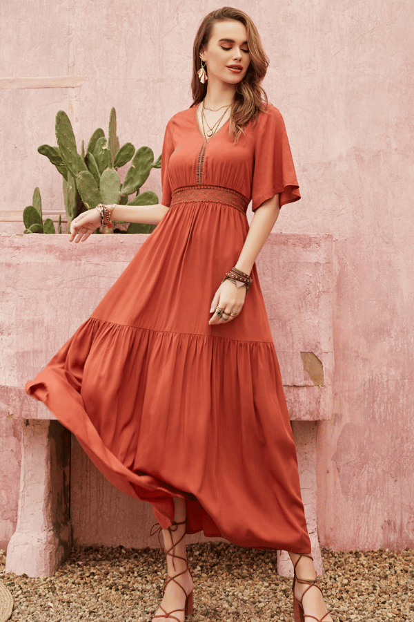 Pearl Chiffon A-Line V-Neck Half Sleeve Dress image 0