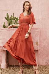 Pearl Chiffon A-Line V-Neck Half Sleeve Dress image 0