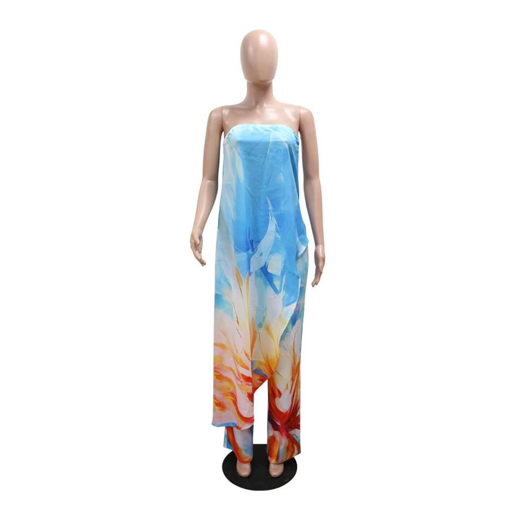 Abstract Print Strapless Top and Wide-Leg Pants image 3
