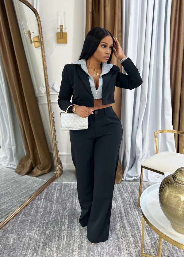 Two-Piece Cropped Blazers Pant Sets image 0