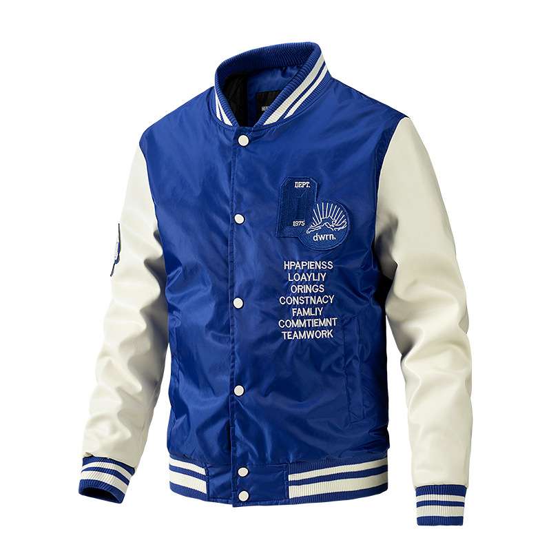 Casual Baseball Collar Jacket - XXL, Blue image