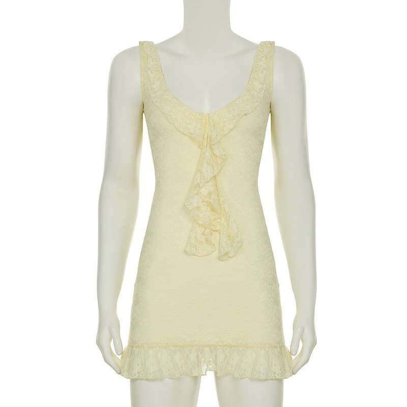 Elegant Lace Yellow Mini Dress image 3