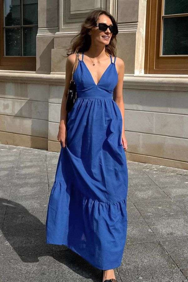 V-Neck Tiered Maxi Dress image 0