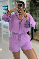 Textured Button-Up Shirt & Shorts Co-ord Set image 0