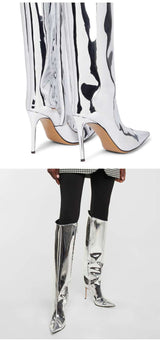 Metal Boots with Pointed Toe knee-high boots image 3