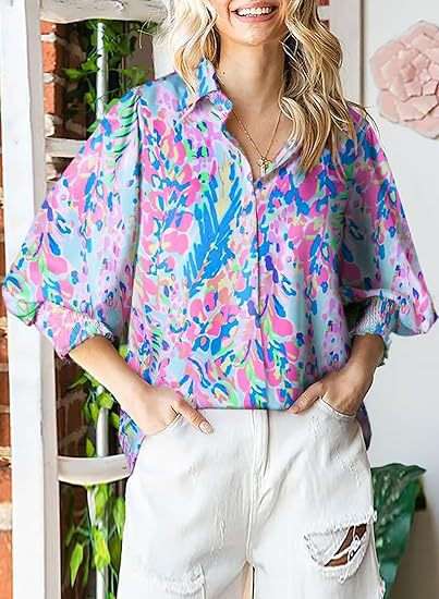 Floral print Long Sleeve Casual Shirt - XL, Multi Blue image