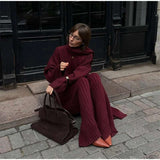 Chic Scarf Collar V-neck Knitted Sweater Suits - M, Wine Red image