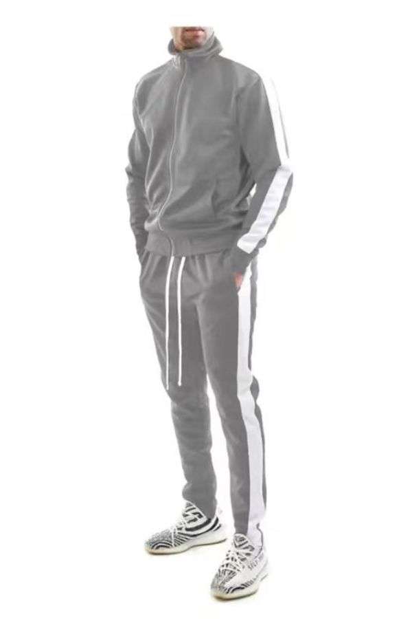 Striped Casual Tracksuit Set - XXL, Grey image