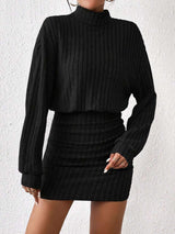 Turtleneck Bodycon Textured Fabric Dress image 7