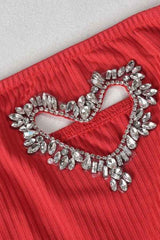 Sexy Off Shoulder Rhinestone Heart Front Mini Dress image 8