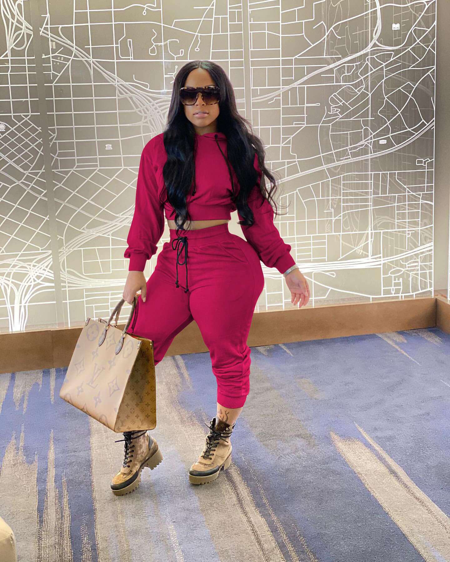 Urban Cozy Lounge Two Piece Set - S, Rose Red image