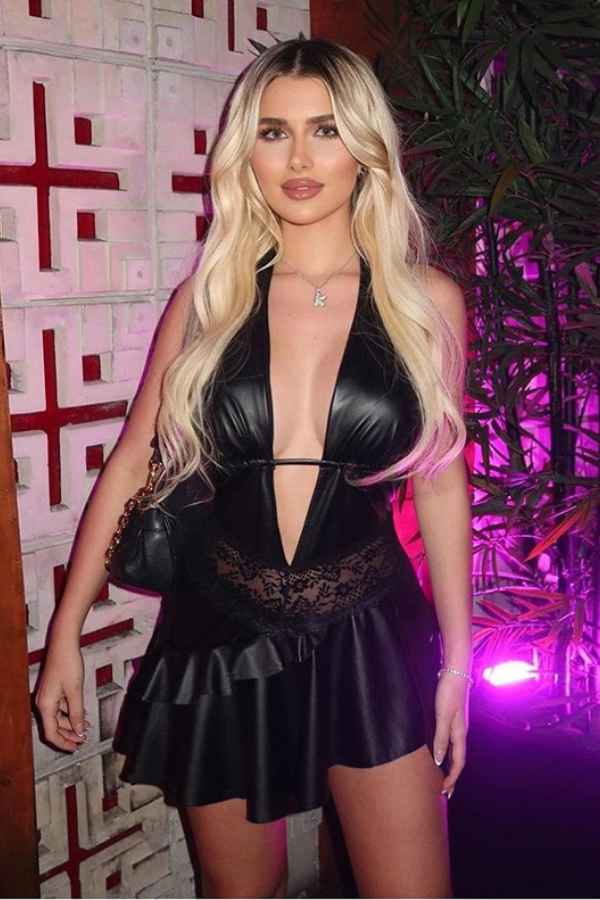 Sexy Halter Neck Deep-V PU Leather Backless Mini Dress image 2