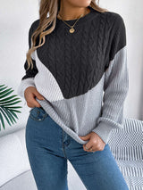 Knit Long Sleeve Pullover Sweater - M, Black image