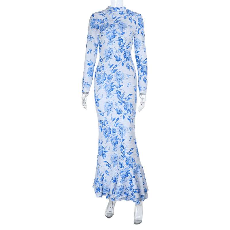 Floral Print Long Sleeve Mermaid Maxi Dress image 2