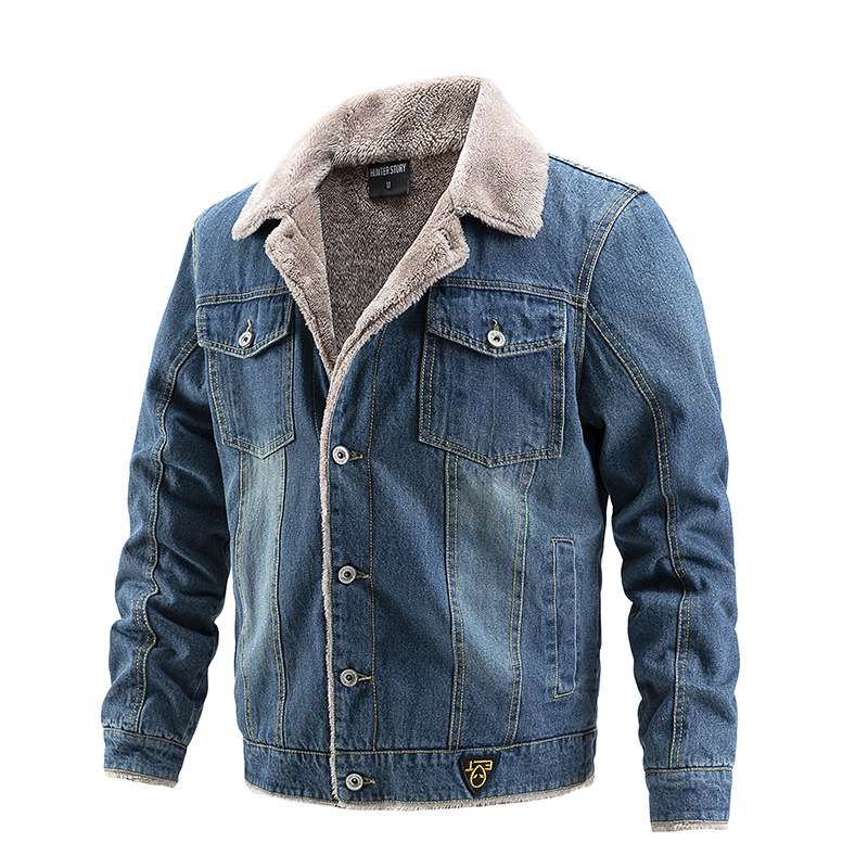 Winter Fleece Fashion Shawl Collar Jacket Casual Coat - XL, Dark Blue image