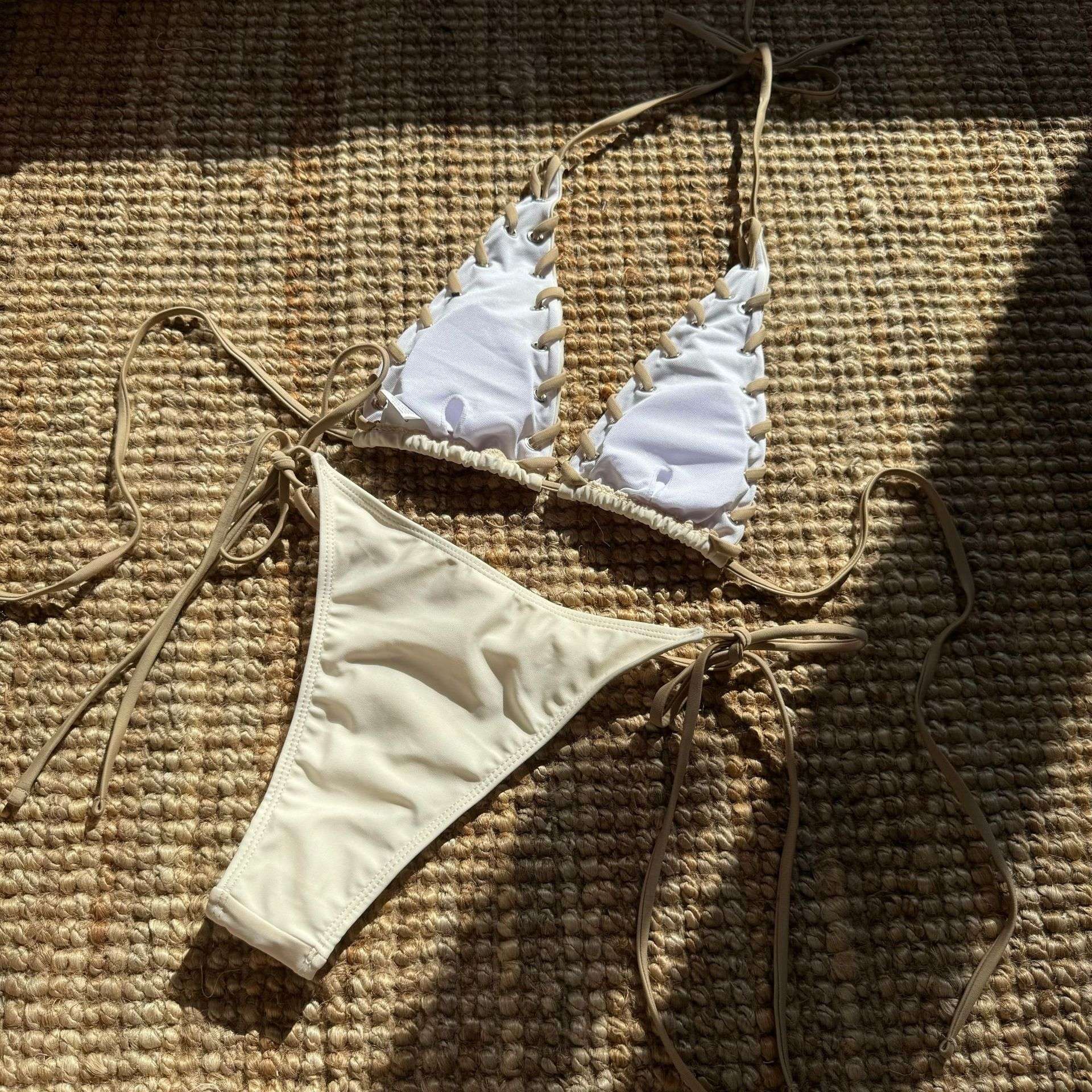 Contrast Lace-Up Triangle Bikini Set image 5