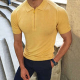 Short-Sleeve Zip Polo Shirt - S, Yellow image