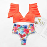 V-Neck Ruffle Short Sleeve Two Piece Beachwear image 4