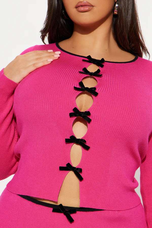 Bow Detail Ribbed Crop Top & Skirt Set image 3