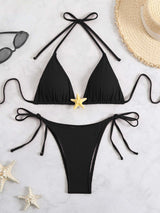 Ribbed Triangle String Bikini Set - M, Black image