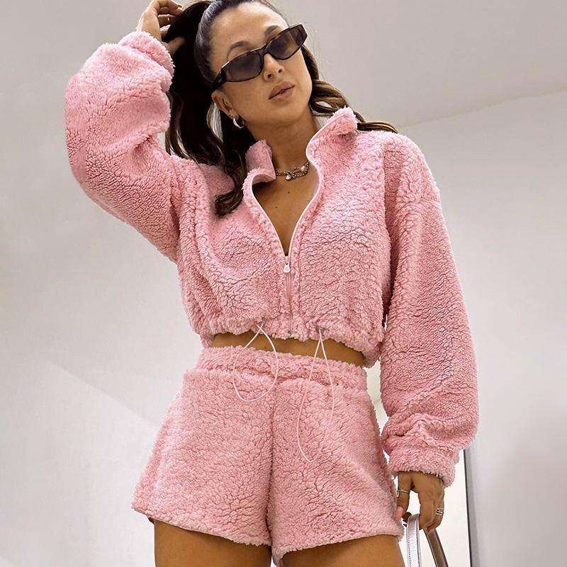 Cozy Chic Sherpa Two Piece Set - M, Pink image