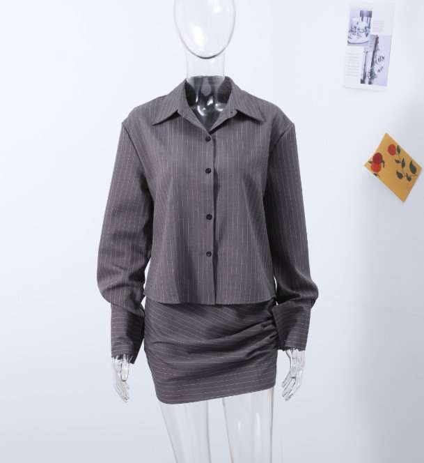 Chic Pinstripe Blouse and Skirt Set image 2
