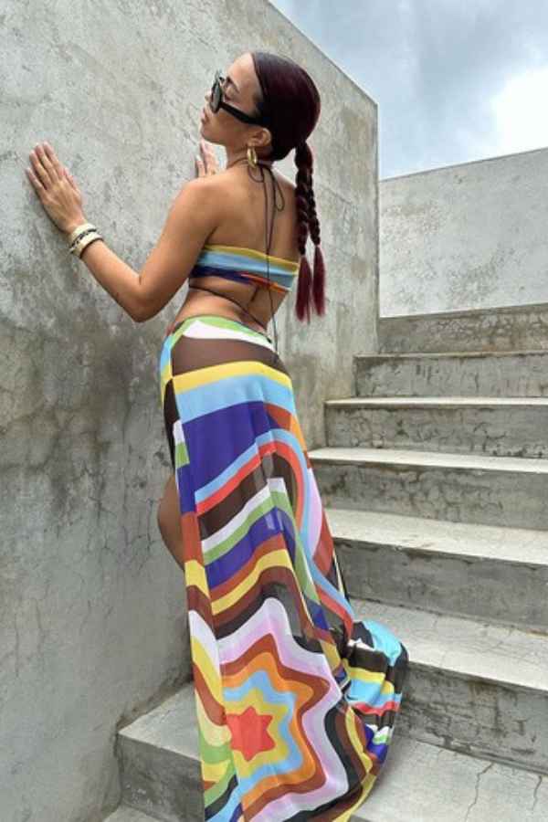 Sexy Multicolor Mesh Asymmetric Bikini Cover Up Dress image 1