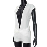 Deep V-Neck Black Short Sleeve Romper image 4