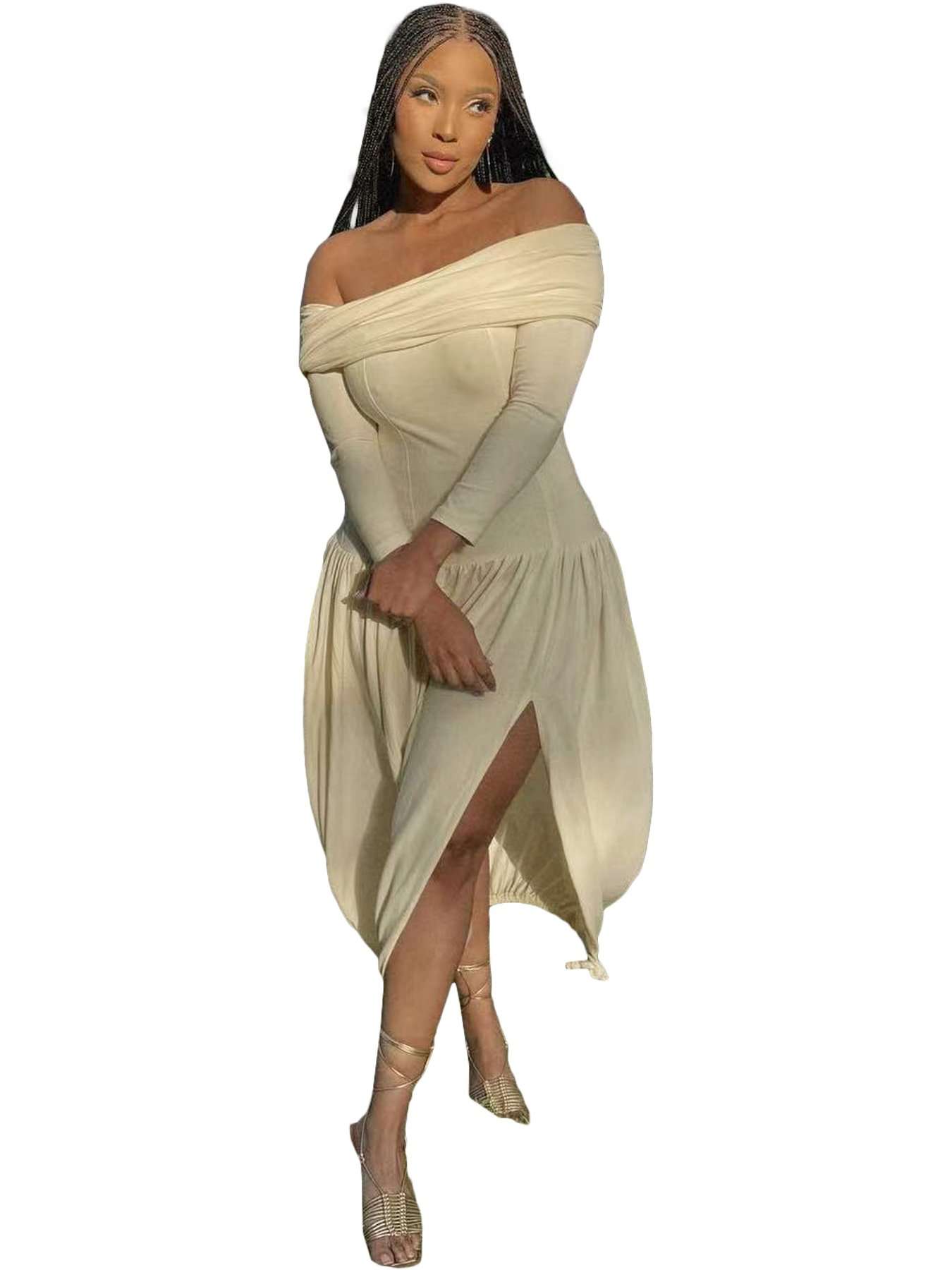 Off-Shoulder Bodycon Dress with Slit image 1