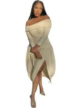 Off-Shoulder Bodycon Dress with Slit image 1