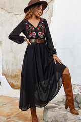 Floral Embroidery Black Dress image 2