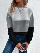 Modern & stylish sweater with splicing and a boat neckline - L, Dark Grey image