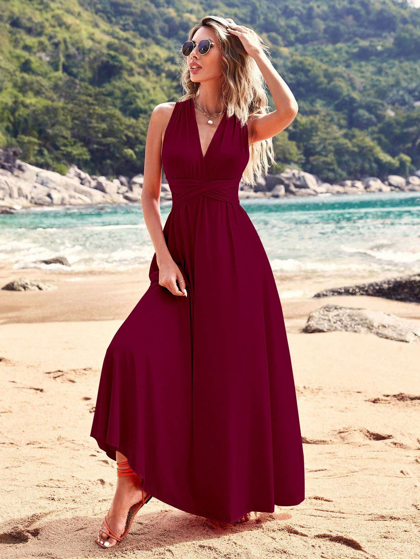 Sleeveless V-Neck Maxi Dress image 1