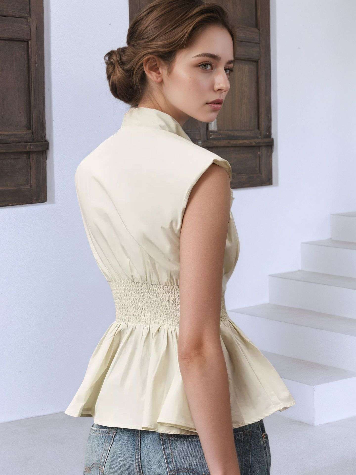 Sleeveless Smocked Waist Zipper Top image 5