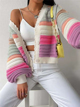 Striped Button-Front Cardigan Jacket - M, Rose image