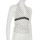 Polka Dot Halter Top with Lace Waist Detailing image 1
