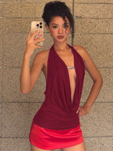 Elegant Draped Halter Top - M, Wine Red image