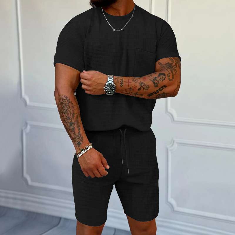 Matching Short-Sleeve T-Shirt & Shorts Set - L, Black image