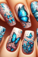 Blue Butterfly and Floral Nail Art image 0